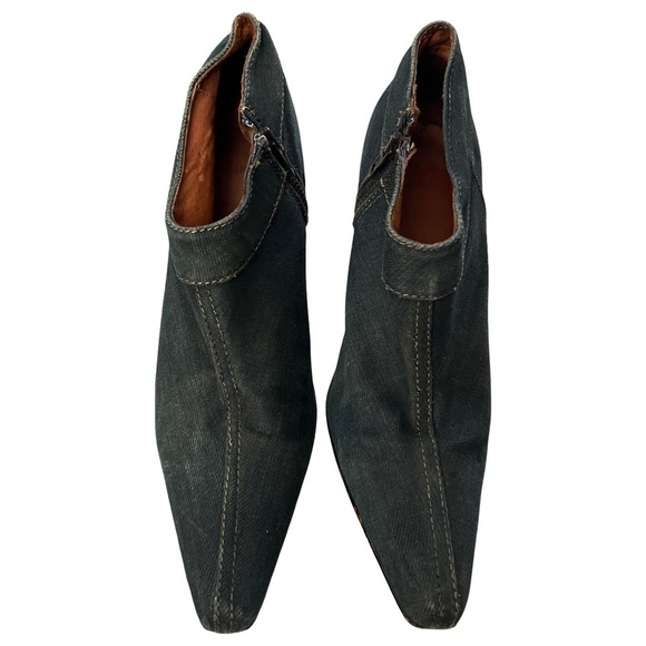 ZARA • Elegant Dark Blue Distressed Jean Material Ankle Booties Boot Shoes - Picture 6 of 13